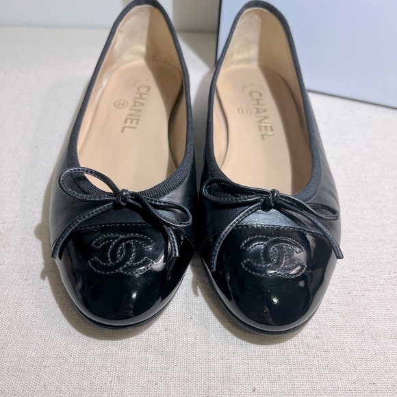 ❗️sold❗️🖤CHANEL🖤 Ballerinas Black Leather and Patent Leather 36 - Picture 4 of 12